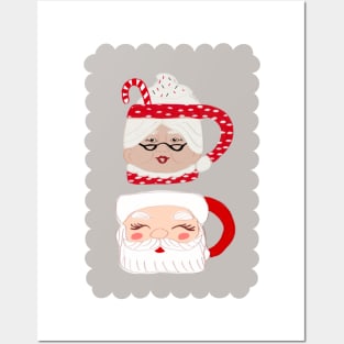 Santa and Mrs Claus Vintage Mugs Posters and Art